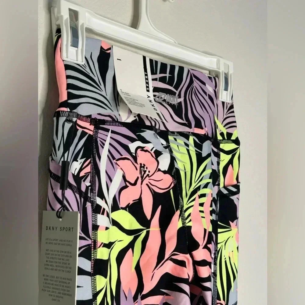 NWT DKNY Sport 7/8 Leggings Women's XS Pink Floral High Rise Side Pockets - Picture 6 of 15